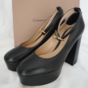 Gianvito Rossi MANILA Black Leather Platform Mary Jane Shoes Trendy!!